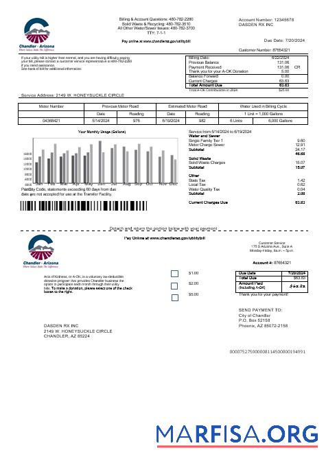 Downloadable USA Arizona Chandler business utilities bill template in Word and PDF formats